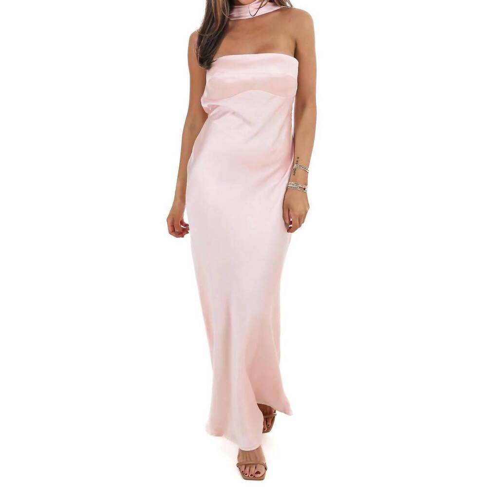 NEW ONE & ONLY caught my eye halter satin maxi dress in blush